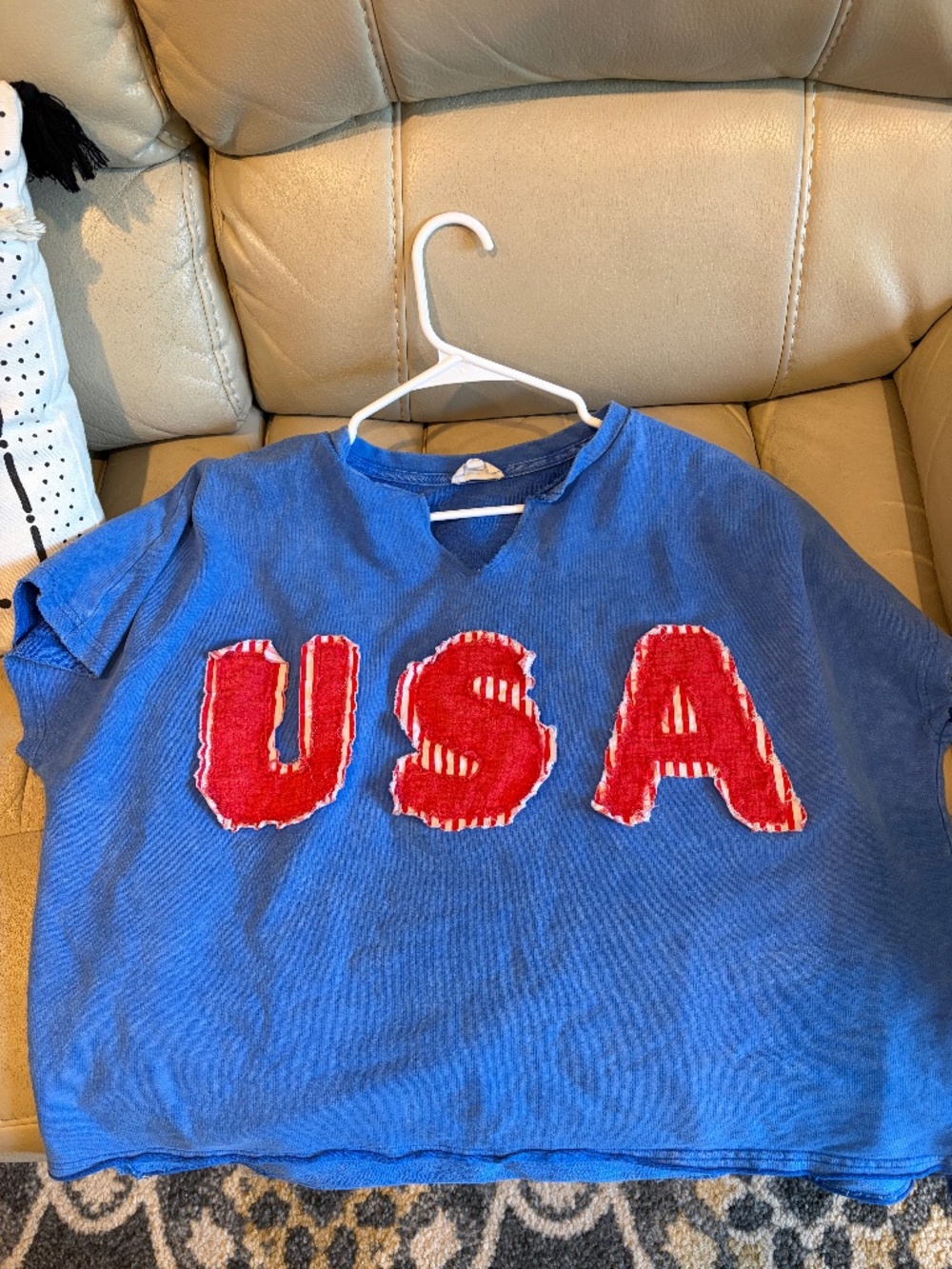 Blue Short Sleeve Tee with Red USA Applique
